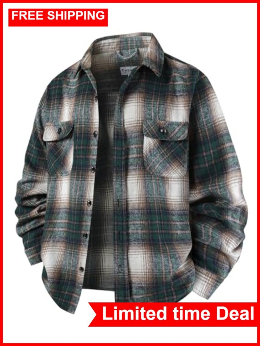 Men's Flannel Shirt Jacket Cotton Blend Plaid Button Down Long Sleeve